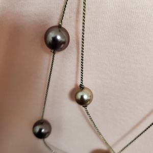 Vintage  Necklace Double Gold Chains with Scattered Pearls.